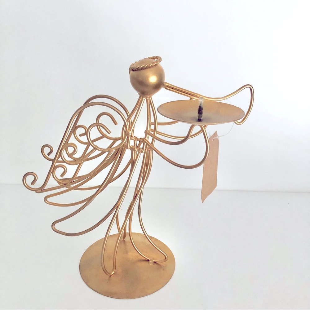 New Elegant Gold Wire Angel Candle Holder Christmas Holiday Accent Decoration